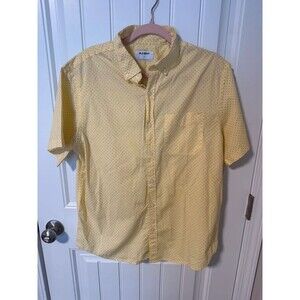 Old Navy Yellow Polka Dot Short Sleeve Button Down Shirt Size L